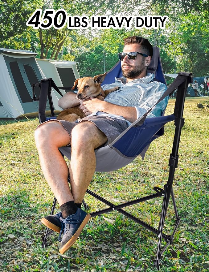 Docusvect Hammock Camping Chair - 3 Heights Portable Hammock Chair Camping with Adjustable Backrest, Headrest, Padded Seat, Cup Holder - 450 LBS Heavy Duty