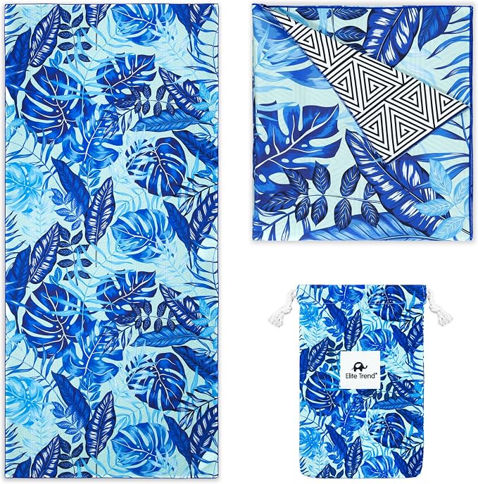 Elite Trend Quick Dry Towel Extra Large 78x35 Inch - Microfiber Beach Towel - Perfect for Beach, Travel, Swimming, Pool, Yoga, Hiking, Camping - Lightweight, Fast Drying, Compact for Adults (Palms)