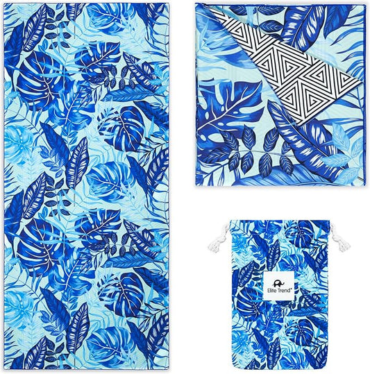 Elite Trend Quick Dry Towel Extra Large 78x35 Inch - Microfiber Beach Towel - Perfect for Beach, Travel, Swimming, Pool, Yoga, Hiking, Camping - Lightweight, Fast Drying, Compact for Adults (Palms)