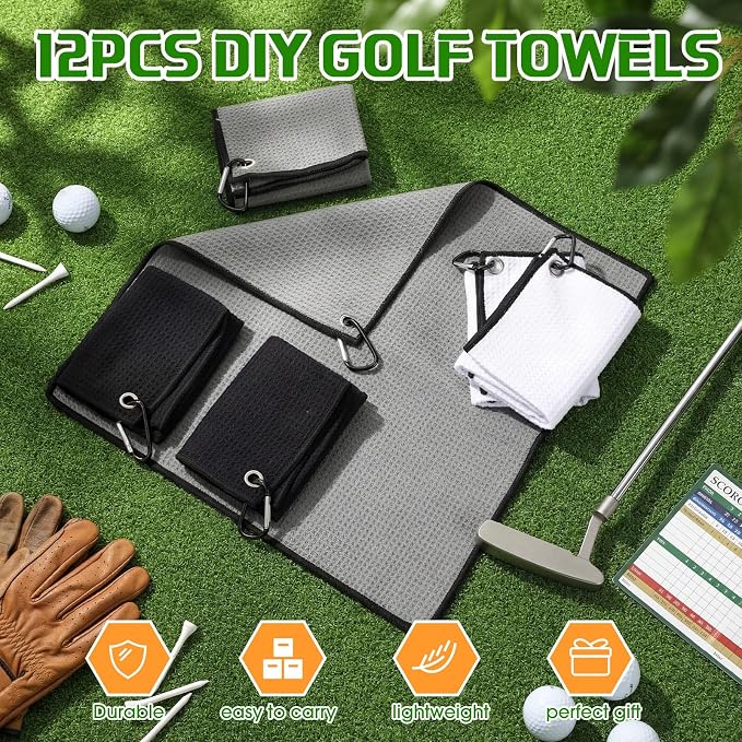 Batiyeer Golf Towels Bulk for Bags, 16"x16" Microfiber Waffle Pattern Golf Towel with Clip for Tournament, Club, Fitness