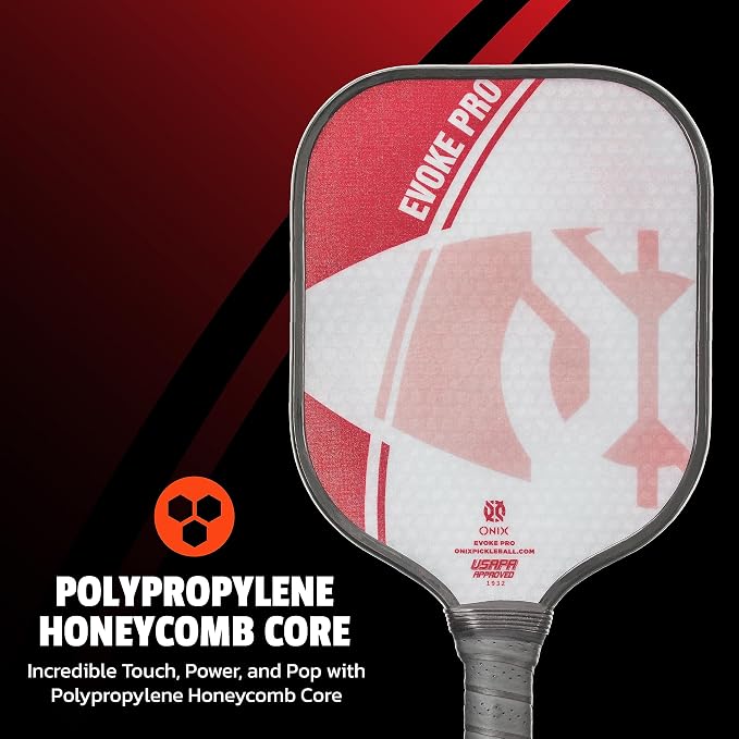 Onix Evoke Pro Composite Face Incredible Touch Maximum Control and Spin Pickleball Paddle – Polypropylene Honeycomb Core with Protective Edge Guard Widebody Shape