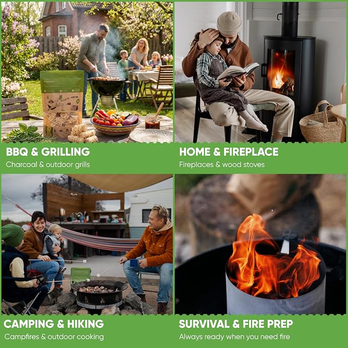 Inflame Fire Starters 24 pcs - Fire Starters for Campfires, Charcoal, Grill, BBQ, Fireplace, Chimney, Woodstove - Waterproof, Weather-Resistant - Natural Wood Starters