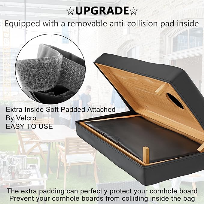 MUCITAGF Cornhole Carrying Case Fits 4' x 2' Regulation Size Board, Heavy-Duty 600D Cornhole Boards Bag with Protective Padded Foam and Extra Pockets for Cornhole Outdoor Games