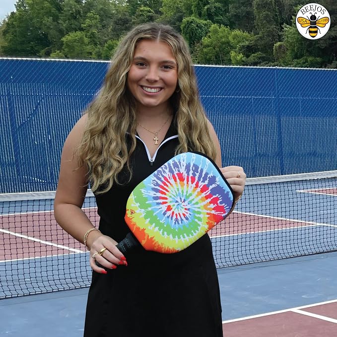 BeeJos Spirl Tie-Dye: Premium Slip-On Pickleball Paddle Cover-Fits Standard Size Paddles-Zipperless (Paddle not Included) Handmade in USA