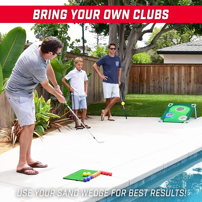 GoSports BattleChip Backyard Golf Cornhole Games – Includes Targets, Chipping Mats, Foam Golf Balls, Scorecard and Carry Case