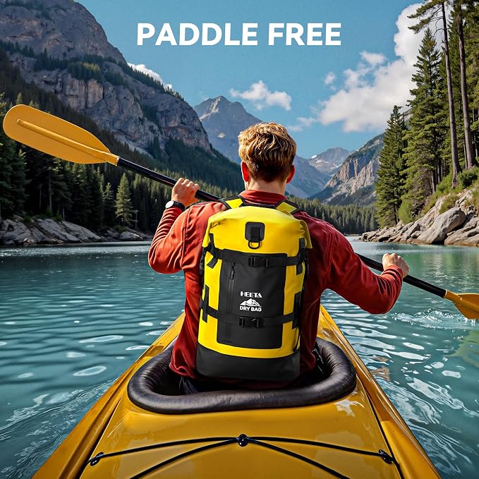 HEETA Dry Bags Waterproof Backpack 40L for Men & Women, Roll Top Heavy Duty Cushioned Hiking Backpack for Kayaking Boating Paddle Boarding Fishing Travel Camping Beach Vacation Cruise Ship Essentials