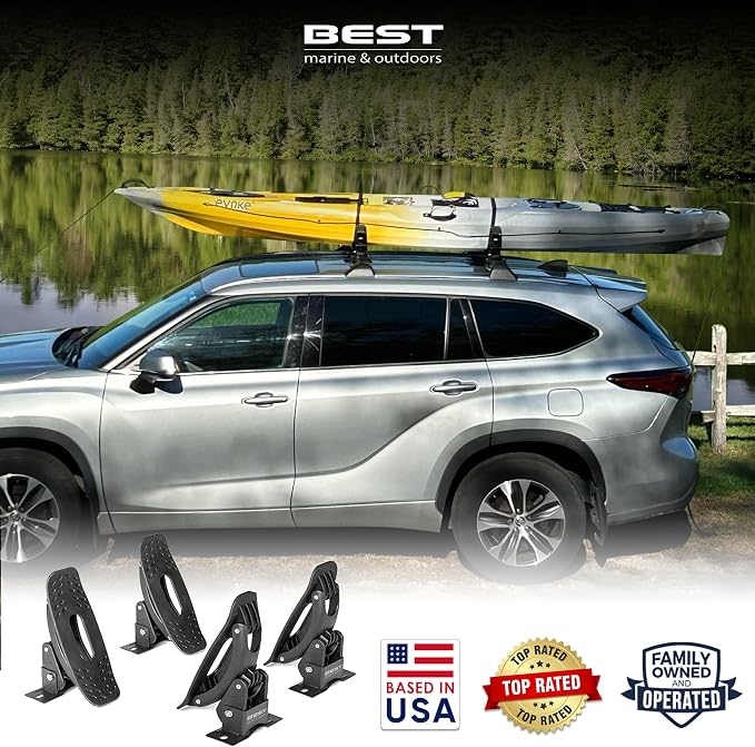 Best Marine and Outdoors Kayak Roof Rack Saddles, Universal Carrier Cradles for Kayaks & Canoes, Rooftop Mounts for Cars, Trucks & SUV Crossbars and Rails, Car Top Mount Accessories