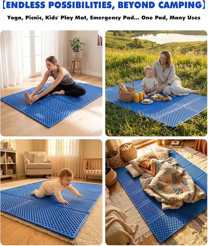 Camping Foam Sleeping Pad Lightweight Closed Cell Folding Camping Mat Moisture-Proof Camping Mattress Portable for Outdoor Hiking Mountaineering Blue