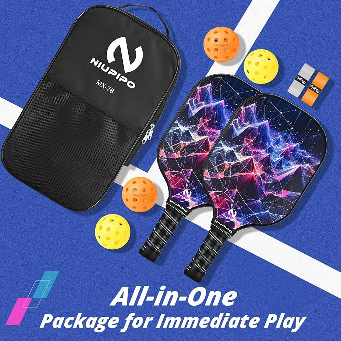 niupipo Pickleball Paddles Set of 2 or 4, USAPA Approved Fiberglass Pickleball Paddle Set with Balls and Bag, Polypropylene Honeycomb Core, Lightweight Pickleball Paddles for Beginners Men Women