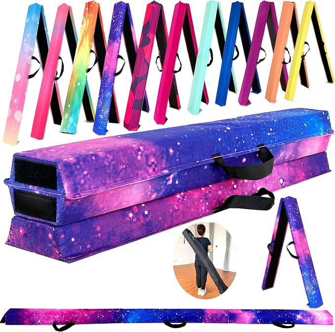 MARFULA 6 FT / 8 FT / 9 FT Folding Gymnastics Beam Foam Balance Floor Beam - Extra Firm - Suede Cover - Anti Slip Bottom with Carry Bag for Kids/Adults Home Use