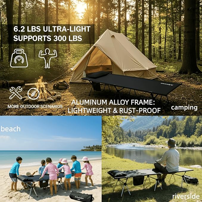 Lightweight Camping Cot for Adults, Foldable Sleeping Cot with 300 lbs Capacity, Portable Compact for Backpacking, Hiking, Travel, Office Nap, Quick Setup 1Pack | Flyernature