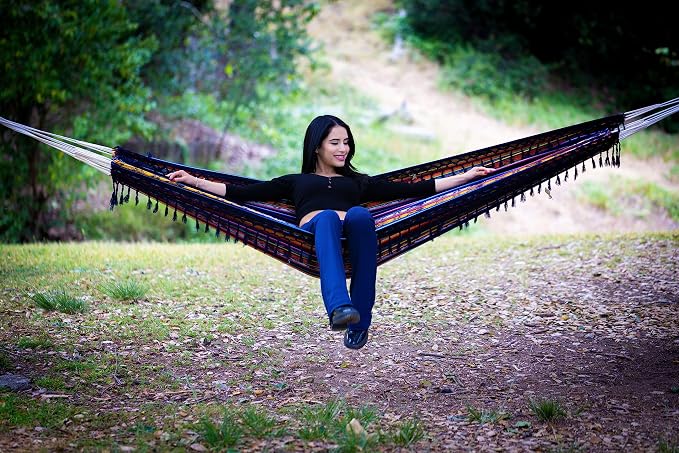 Boho Classic Hammock with Tassel, Handmade, Weather-Resistant, Hammock for Indoor & Outdoor, Lightweight Durable - for Patio, Porch, Backyard Lounging (Otavalo Rainbow)