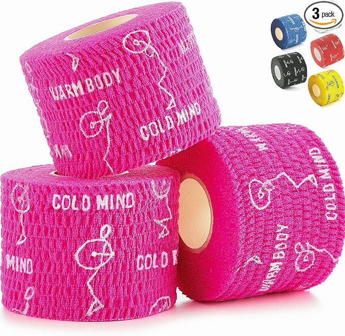 WARM BODY COLD MIND 1.85" Weightlifting Thumb Tape - Hook Grip Tape for Powerlifting, Cross Training, Gym Tape, Workout, Weight Lifting Tape, Athletic Finger Wrap (Pink 3 Rolls)