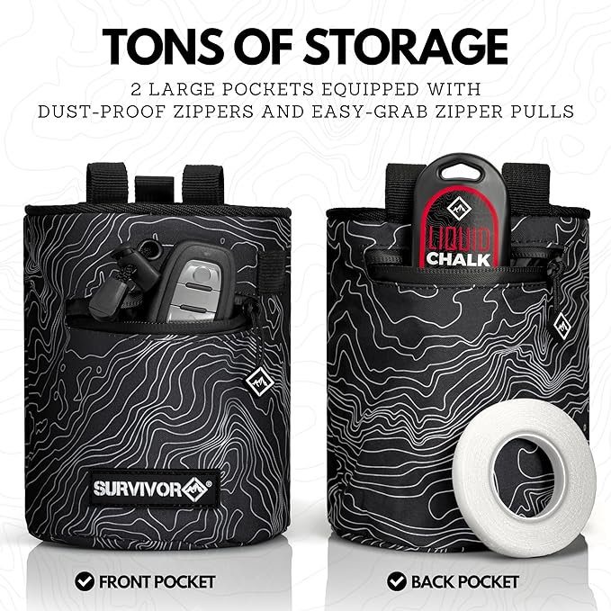 SURVIVOR Chalk Bag + Refillable Chalk Ball + 50ML Liquid Chalk Bundle