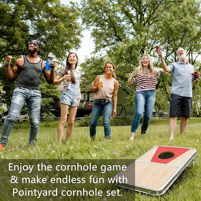 Portable Cornhole Board Set - Foldable Aluminum Frame Cornhole Game with 8 Bean Bags & Carrying Case for Adults & Families | Perfect for Outdoor Backyard, Beach & Party Camping (24x16 in)