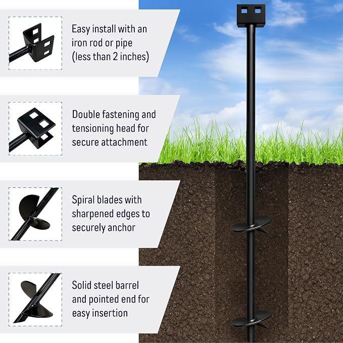 3/4" x 30" Mobile Home Double Disk Earth Auger Anchor, Heavy Duty Steel - RV, Camping, Tents, Trampolines, Deer Stands (4 Pack)