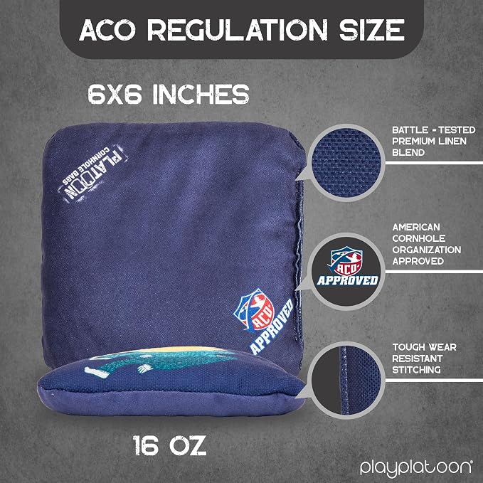 Play Platoon Cornhole Bags Set of 8 Regulation Professional Corn Hole Bean Bags ACO Approved, Competition Weight, Slick and Stick