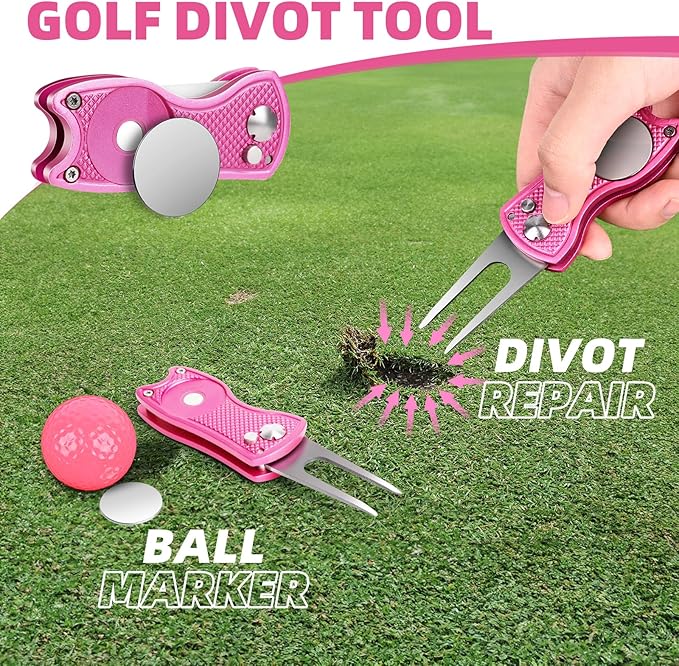 15 Pcs Golf Accessories Kit, Includes Cleaner Brush Towel Tees Golf Ball Bag with Hook Divot Tool with Ball Marker, Golf Essentials Kit for Women Man Gifts