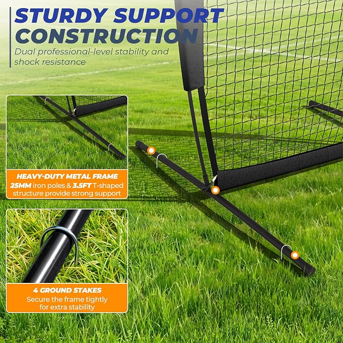 7x4FT Baseball Pitching Screen, Quick Setup Pitching Net for Pitchers Protection, Portable Baseball I Screen for Fields Batting Cages with Carry Bag