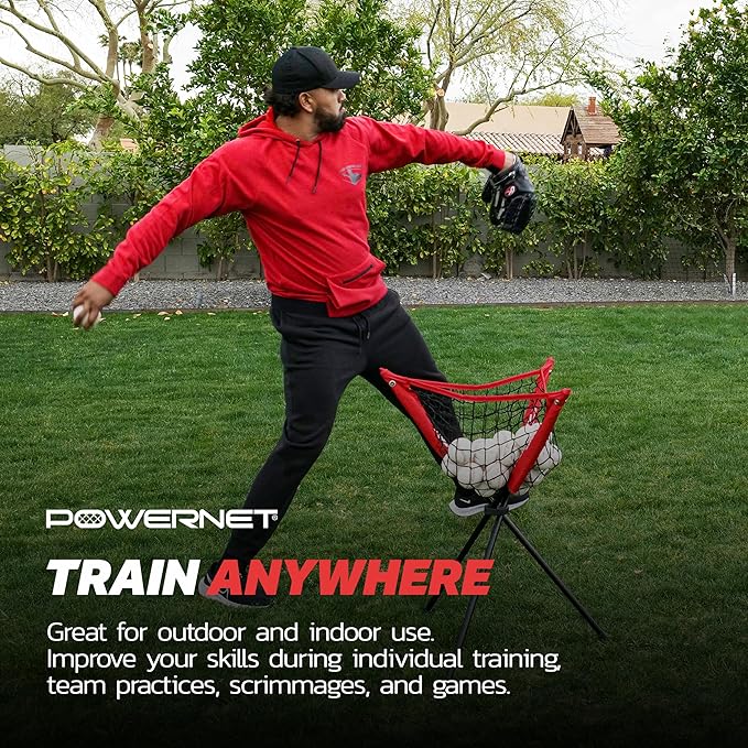 PowerNet Baseball Softball Portable Ball Caddy, Holds Bucket of Baseballs, Softballs, Tennis Balls, Use During Batting Practice Training and Drills