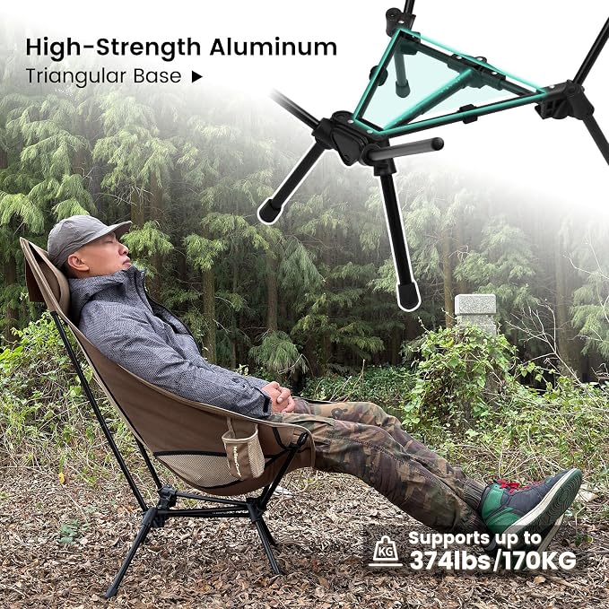 MellowCamp Folding High Back Camping Chair with Pillow, Portable Lightweight Chair Supports 374 lbs for Car Camping, RV, Tailgating, Beach, Fire Pit, Festival (Green)