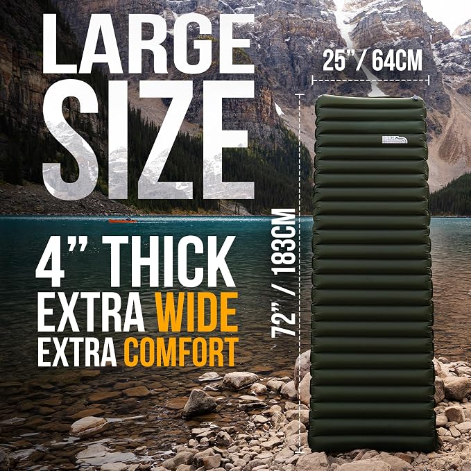Ultralight Camping Sleeping Pad, Sleeping Mat for Backpacking, Rugged Camping Mat, Inflatable Mattress, Inflation Pump Sack & Repair Kit Included
