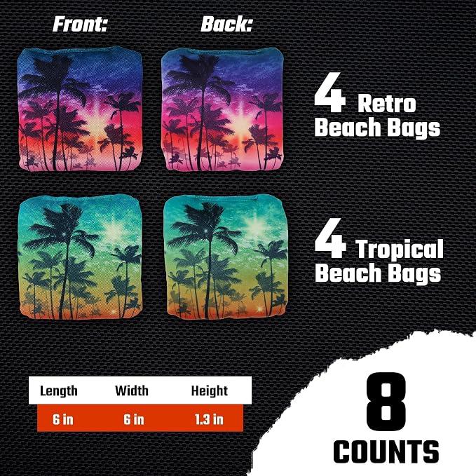 Professional Cornhole Bags Set of 8 - Dual Sided Stick & Slide (Suede/Woven) - Premium Resin Filled Regulation Weight & Size (6x6, 16oz) - Double Stitched Reinforced Seams with Carry Tote