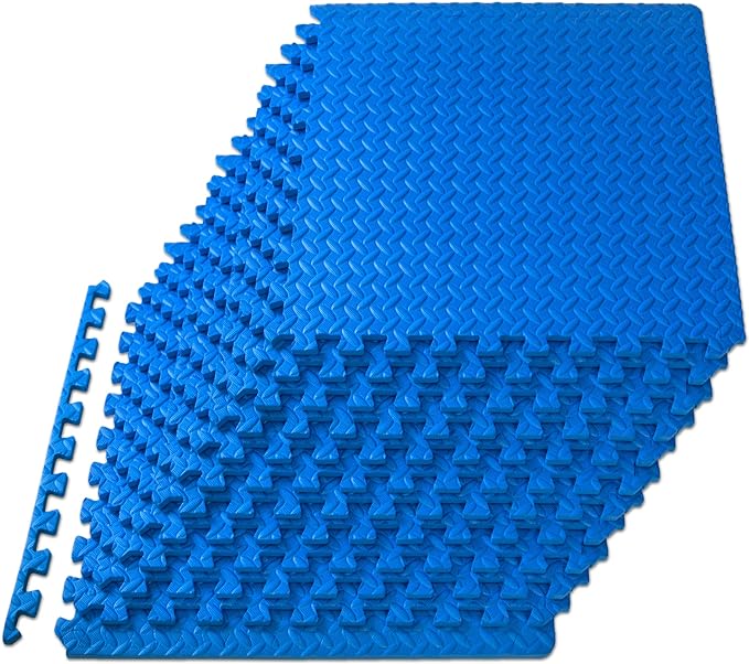 ProsourceFit Exercise Puzzle Mat ½-inch, EVA Interlocking Foam Floor Tiles for Home Gym, Workout Equipment, Kids Play Areas, Blue, 48 SQ FT - 12 Tiles