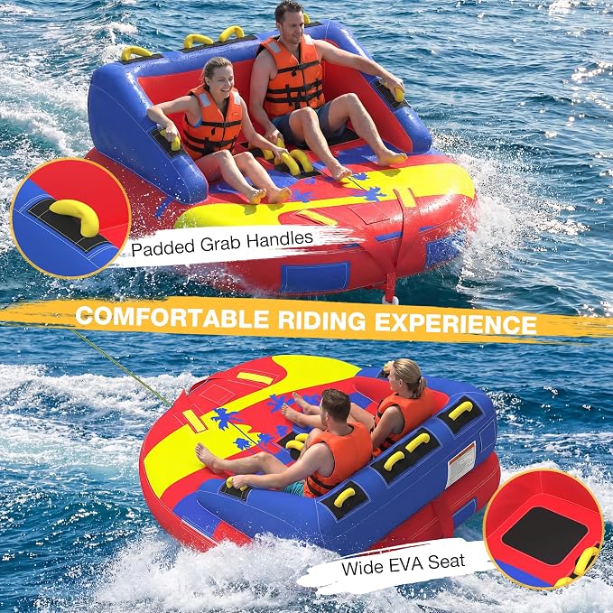 2-Person Towable Tubes for Boating with Towable Rope, Couch Reversible Boat Tube, Padded Bolster Guard Handles & Quick-Connect Tow Point | Towable Rope,Couch Reversible Boat Tube,Padded Bolster Guard Handles,Quick-Connect Tow Point