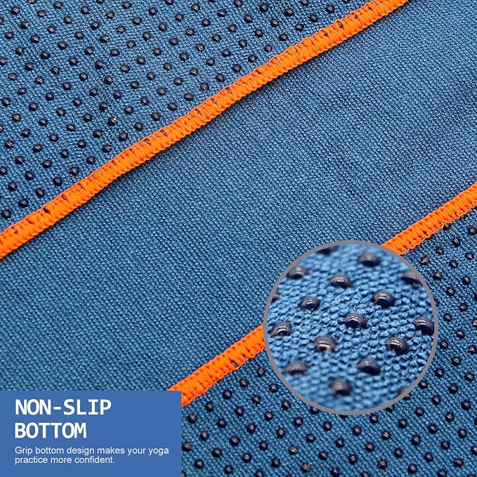 Eunzel 2 Pack Hot Yoga Towel with Grip Dot, Non Slip Yoga Mat Towe Sweat Absorbent Towel for Hot Yoga,Bikram, Pilates and Fitness 72" x 24", Sedona Red/Steel Blue