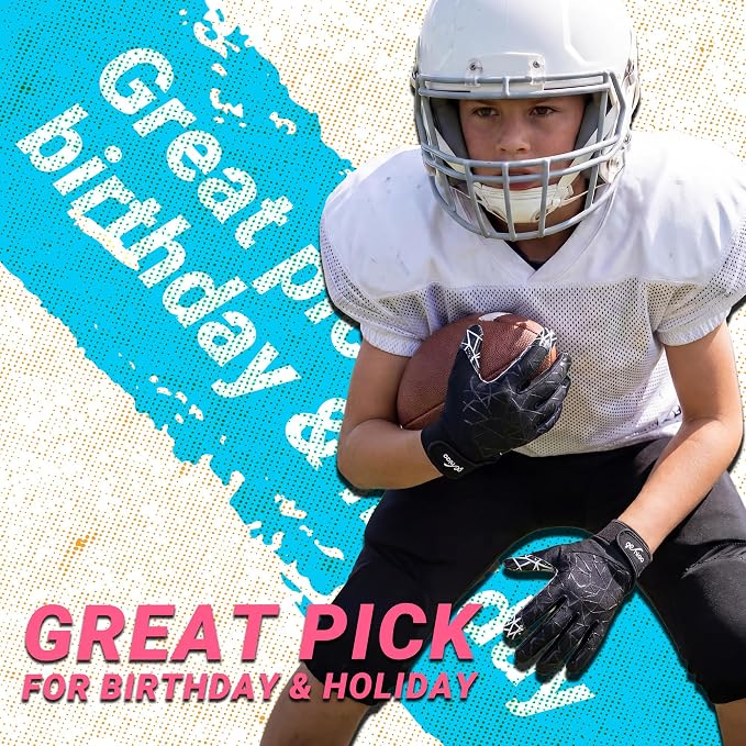 Football Gloves for Youth and Adult Men,Sticky Adhesive Palms Receiver Gloves,Grip Boost Flag Football Accessories Gifts for Family and Friends