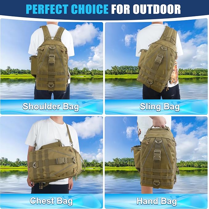 OROOTL Fishing Backpack Tackle Bag with Rod Holder Waterproof Fishing Sling Bag Storage Backpack Ideal Gifts for Men, Small