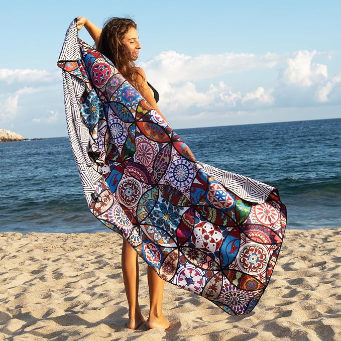 Elite Trend Quick Dry Towel Extra Large 78x35 Inch - Microfiber Beach Towel - Perfect for Beach, Travel, Swimming, Pool, Yoga, Hiking, Camping - Lightweight, Fast Drying, Compact for Adults (Mandala)