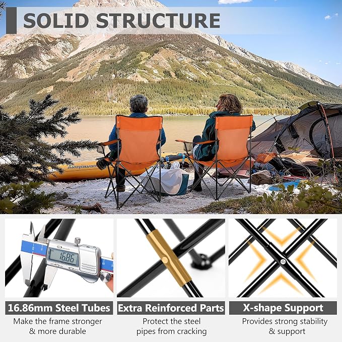 Joyfair Portable Camping Chair, Outdoor Lawn Folding Chairs for Adults, Heavy Duty Large Foldable Chairs for Beach, Fishing, Tailgating and More Outdoor Sport, Carry Bag & Cup Holder