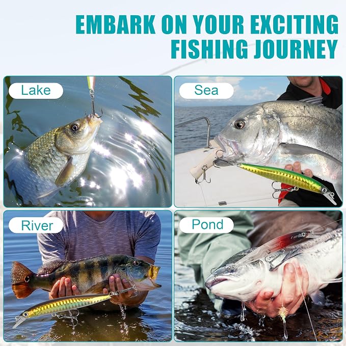 Fishing Lures Kit Crankbait Minnow Hard Bait Set Deep Diving Jerkbait Swimbait Popper Pencil Walleye Lures Artificial Fishing Bait for Bass Trout Redfish Saltwater Freshwater Fishing Lure