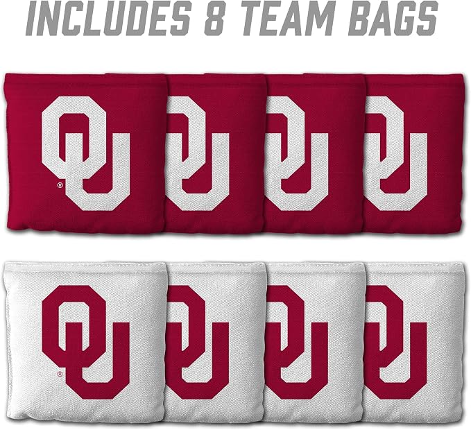 YouTheFan Officially-Licensed NCAA Set of 8 Cornhole Bags - All Weather Dual Sided Slide & Stop - Regulation Size with Carry case