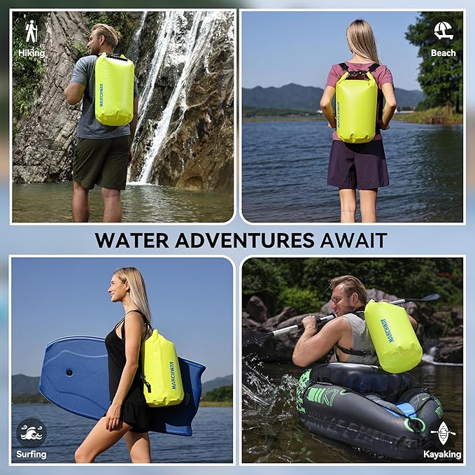 MARCHWAY Floating Waterproof Dry Bag Backpack 5L/10L/20L/30L/40L, Roll Top Sack Keeps Gear Dry for Kayaking, Rafting, Boating, Swimming, Camping, Hiking, Beach, Fishing