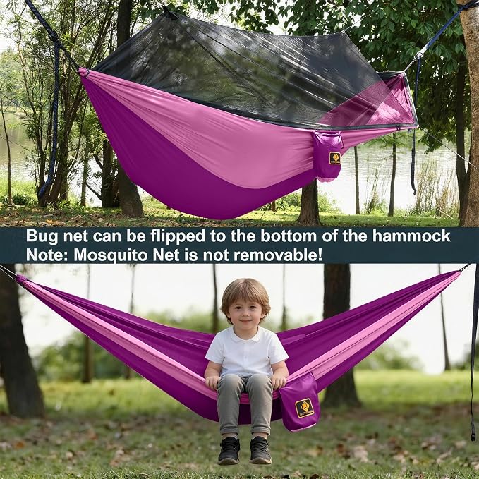 Hammock for Kids, Camping Hammock with Mosquito Net, Lightweight Nylon Portable Hammock with 10ft Tree Straps,Children Hammocks for Travel Hiking Backpacking Beach Patio