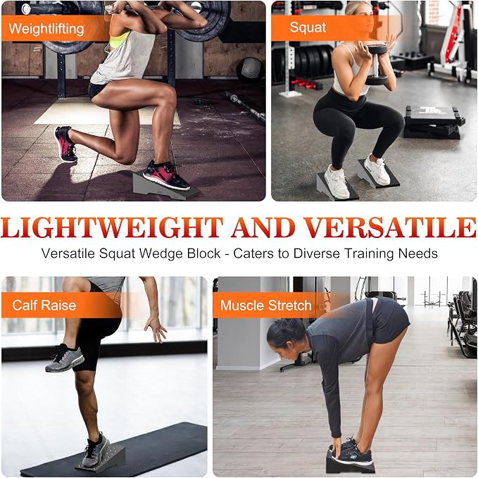 Squat Wedge, Steel Heavy Duty Squat Wedge Block, 2 Pcs Non-Slip Slant Board for Squats, 800 lbs Weight Capacity for Deeper Squats, Calf Raises, Weightlifting and Foot Stretches