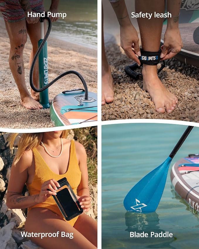 ZLX Inflatable Stand Up Paddle Board, 10'6" SUP Non-Slip Stable Deck Pad, Unique Center Fin, Premium Accessories, Paddleboard for Adults, Beginners, All Skill Levels