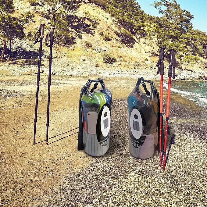 Qoolife Dry Bag Waterproof with Solar Bluetooth Speaker & Light - 10L/20L Roll Top Dry Sack Keeps Gear Dry for Men Women Kayaking, Beach, Rafting, Boating, Hiking, Camping and Fishing
