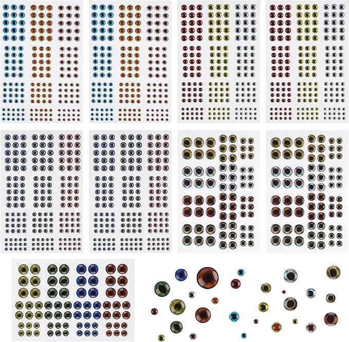1314 Pieces Fishing Lure Eyes 3D 4D 5D Realistic Eyes Stickers for Making Fishing Bait DIY Fly Tying Streamers Lures Crafts 3/4/5/6/8/10mm