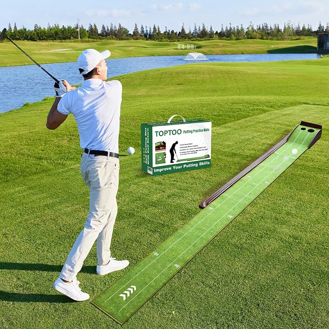 Golf Putting Mat, Practice Golf Putting Green Training Aid for Indoor, Outdoor at Home, Office, Backyard with Putter and Balls 9.84 ft