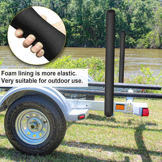 Pair of Boat Trailer Guide Pole Pad and Cover Heavy Duty Canvas Boat Trailer Capped Guide Pole Pad Cover- Black