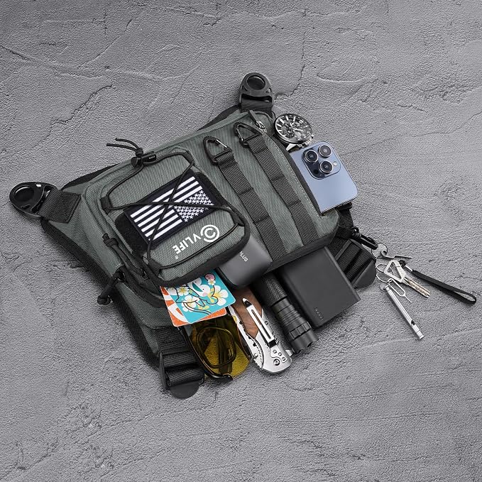 CVLIFE Outdoor Chest Bag for Men, Tactical Chest Pack, Adjustable Running Vest Bag, Lightweight Anti-theft EDC Rig for Hiking
