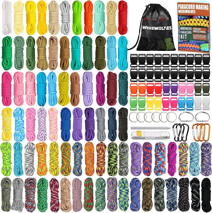 WEREWOLVES 80 Colors Paracord Cord, 550 Paracord Bracelet Crafting Combo Kits with Instruction - Multifunction Paracord Ropes, 10 Feet Each Parachute Cord for DIY Manual Braiding Supplies