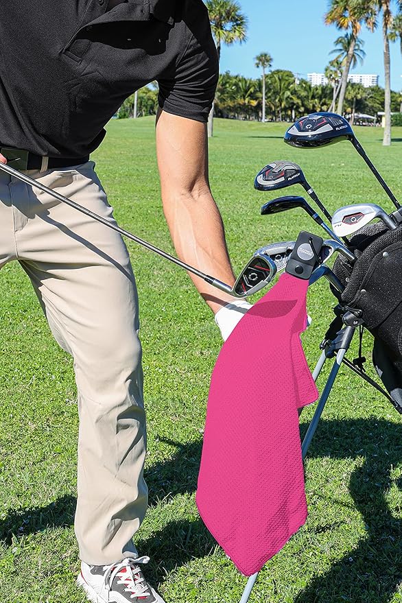 Magnetic Golf Towel for Golf Bags with Clip for Men & Women, Waffle Weave Microfiber Towel with Industrial Strength Clip Hook for Strong Hold to Golf Carts or Clubs, Set of 3