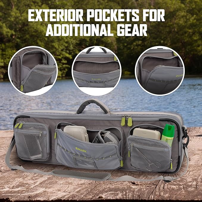 Allen Company Cottonwood Fly Fishing Rod & Gear Bag Case, Hold up to 4 Fishing Rods, Heavy-Duty Honeycomb Frame - Gray/Lime or Olive Green