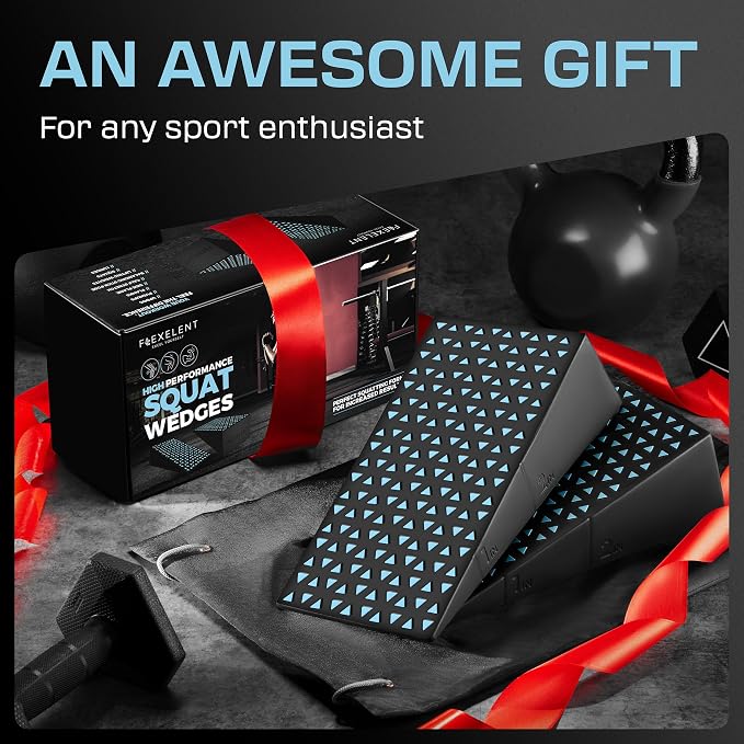 Flexelent Squat Wedge Block Pair, Squat Ramp, Calf Raise Block, Anti-Slip Slant Board, ATG Equipment to Boost Workout, 17° Incline, 3.5x5.9x12.2, Backpack Included - Pastel Duo (Light Blue & Pink)