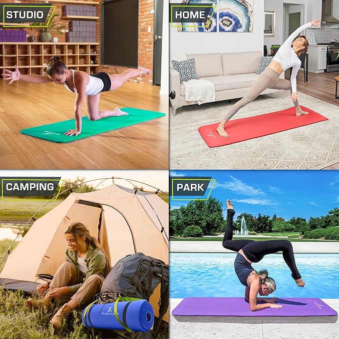 ProsourceFit Extra Thick Yoga and Pilates Mat 1/2” (13mm) or 1" (25mm), 71-inch Long High Density Exercise Mat with Comfort Foam and Carrying Strap